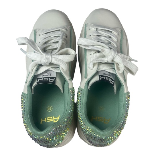 ASH Moby Strass Bis Platform Sneakers Size 39 White Green Rhinestone Chunky Glam - Picture 10 of 12